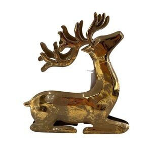 Holiday Style Gold Sitting Deer Figure 9" Old East Main Metal Tin Christmas Home